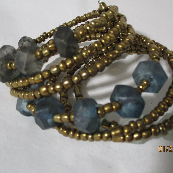 Copper Blue & Clear Beaded Statement Bracelet - Picture 6 of 11